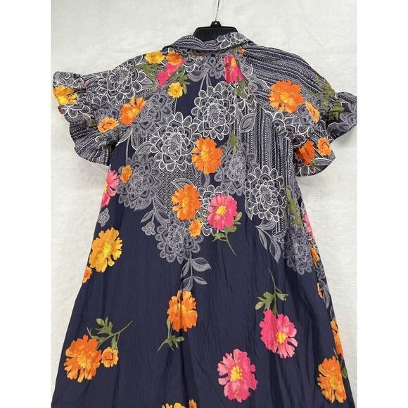 Anthropologie Ruffle-Sleeve Dress Size XSmall Midi Blue Floral - Picture 7 of 10